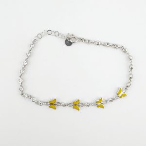 Bratara pentru Copii, Jolie, Argint 925, Model Fluture, cu Email si Zirconiu, 22 cm/4.4g Argintiu/Galben