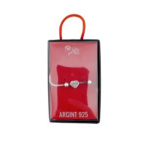 Bratara din Argint 925, pentru Dama, Jolie Silver, Model Snake cu Charm Inima si Cristale Negre, 4.86 g, Lungime Reglabila, Argintiu