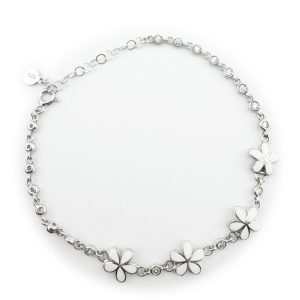 Bratara pentru Copii, Jolie, Argint 925, Model Floare, cu Email si Zirconiu, 22 cm/4.4g Argintiu/Alb