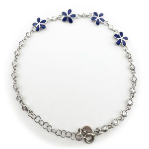 Bratara pentru Copii, Jolie, Argint 925, Model Floare, cu Email si Zirconiu, 22 cm/4.4g Argintiu/Bluemarin