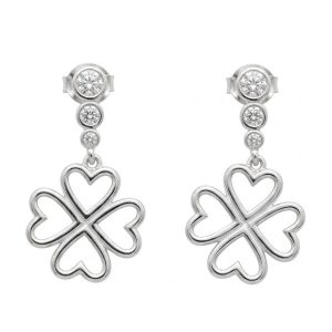Cercei din Argint 925, Jolie Silver, pentru Dama, Model Trifoi Contur Cu 3 Pietre, 4.30 g, Argintiu