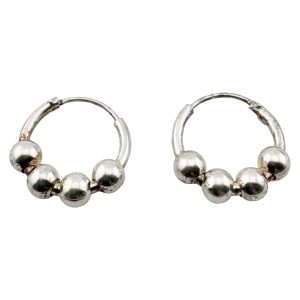 Cercei pentru Dama, Jolie, Argint 925, Model Creole cu 4 Bilute, 12 mm, 1.6g, 1 cm x 1 cm, Argintiu
