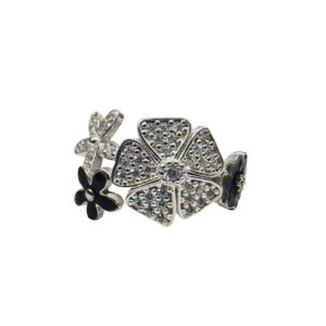 Inel pentru Dama Argint 925, Jolie, Model Trifoi cu Email Negru, 4.9 g, Marimea 58, Argintiu/Negru